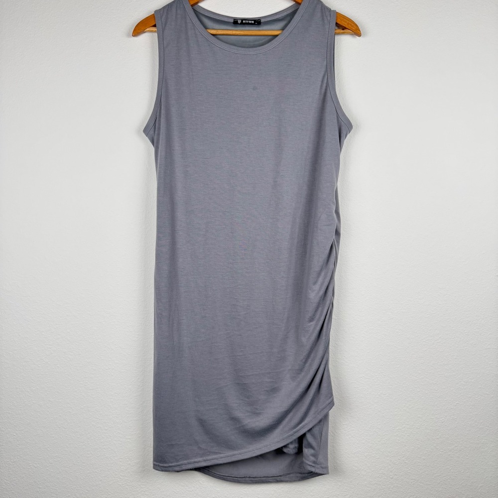 BTFBM Tank Dress Women XL Gray Excellent Ruched Side Sleeveless Casual Chic